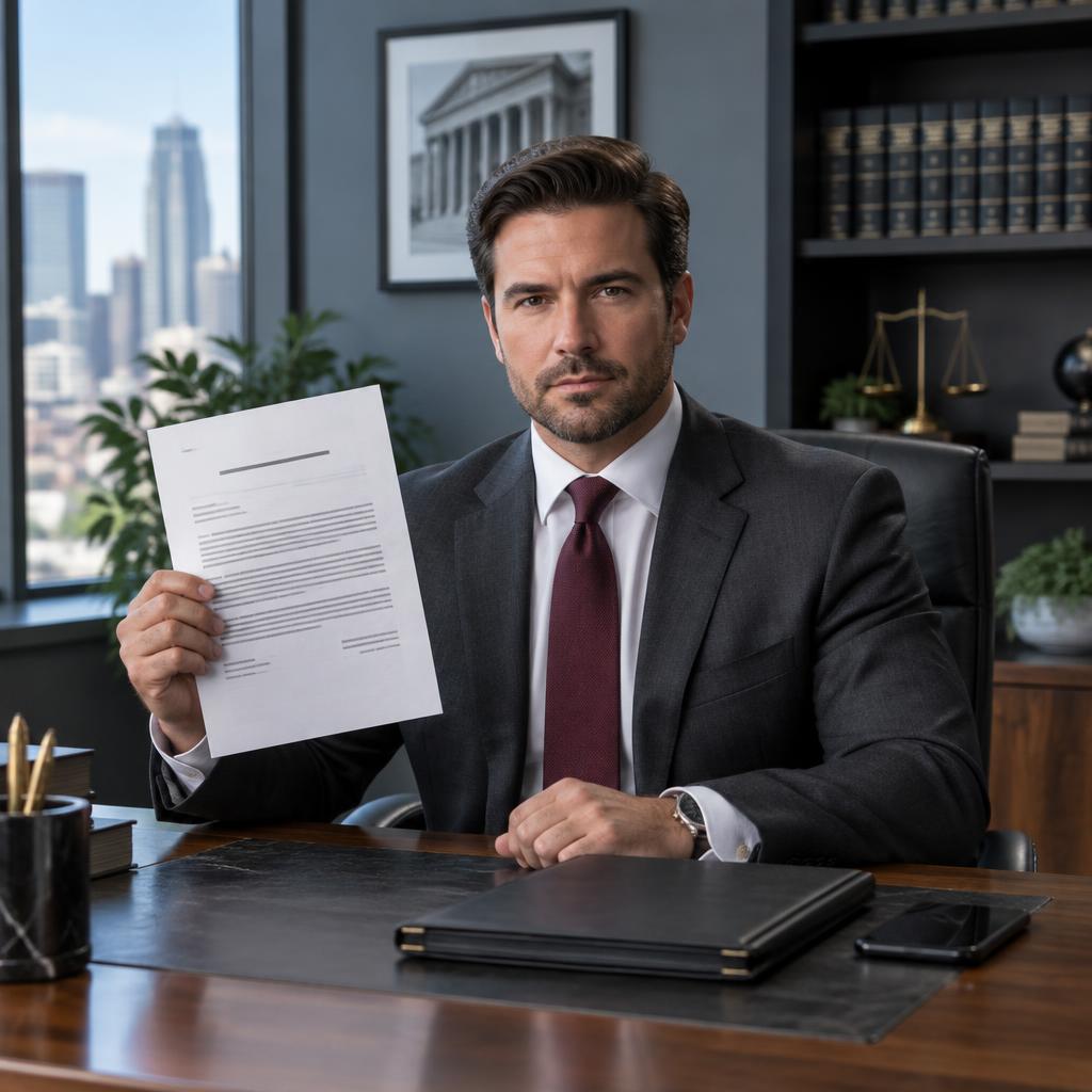 Illustration of an attorney holding a legal demand letter